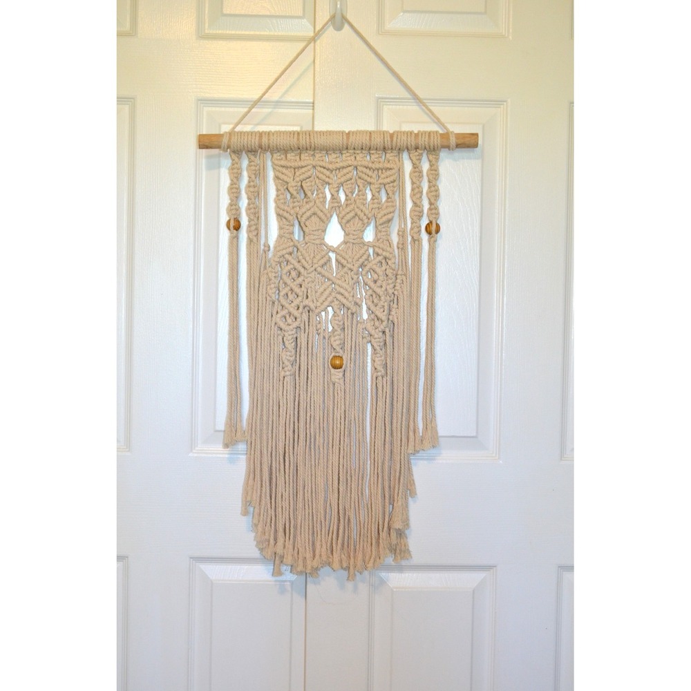 Beige Boho Macramé Wall Hanging 34" Long Pole‎ 18" Long